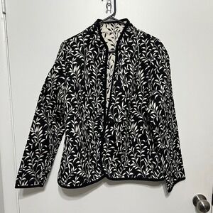 Trimdin Tuscany Onyx Reversible Quilted Open Blazer Jacket‎ Sz L Artsy Boho Chic